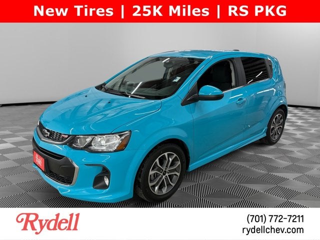 2020 Chevrolet Sonic LT in Oasis Blue — front three-quarter view